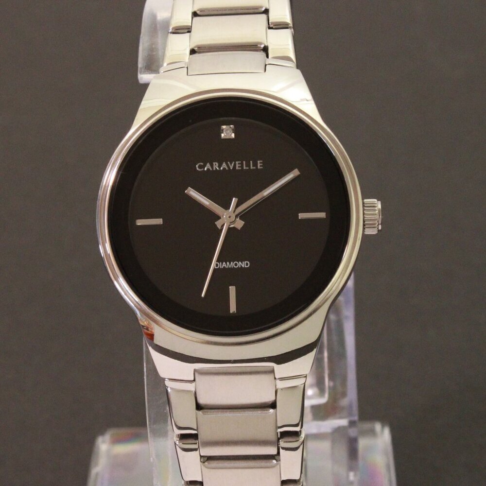 Caravelle Ladies Watch By Bulova Black Dial Diamond 12:00 Stainless 30mm - Picture 6 of 13